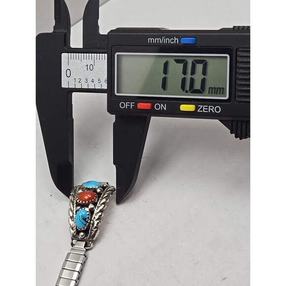 Native American Navajo Sterling Turquoise Coral Watch Tips With Expansion Band - Picture 11 of 11